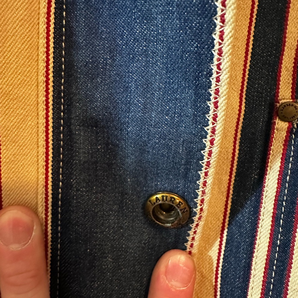 NWOT Vintage Men’s Lauren Ralph Lauren Blue, Red, and White Striped Shirt Jacket - Picture 4 of 6